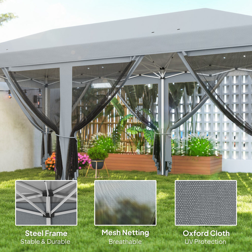 10' x 20' Pop-Up Canopy Tent with Removable Mesh Sidewall Netting, Grey