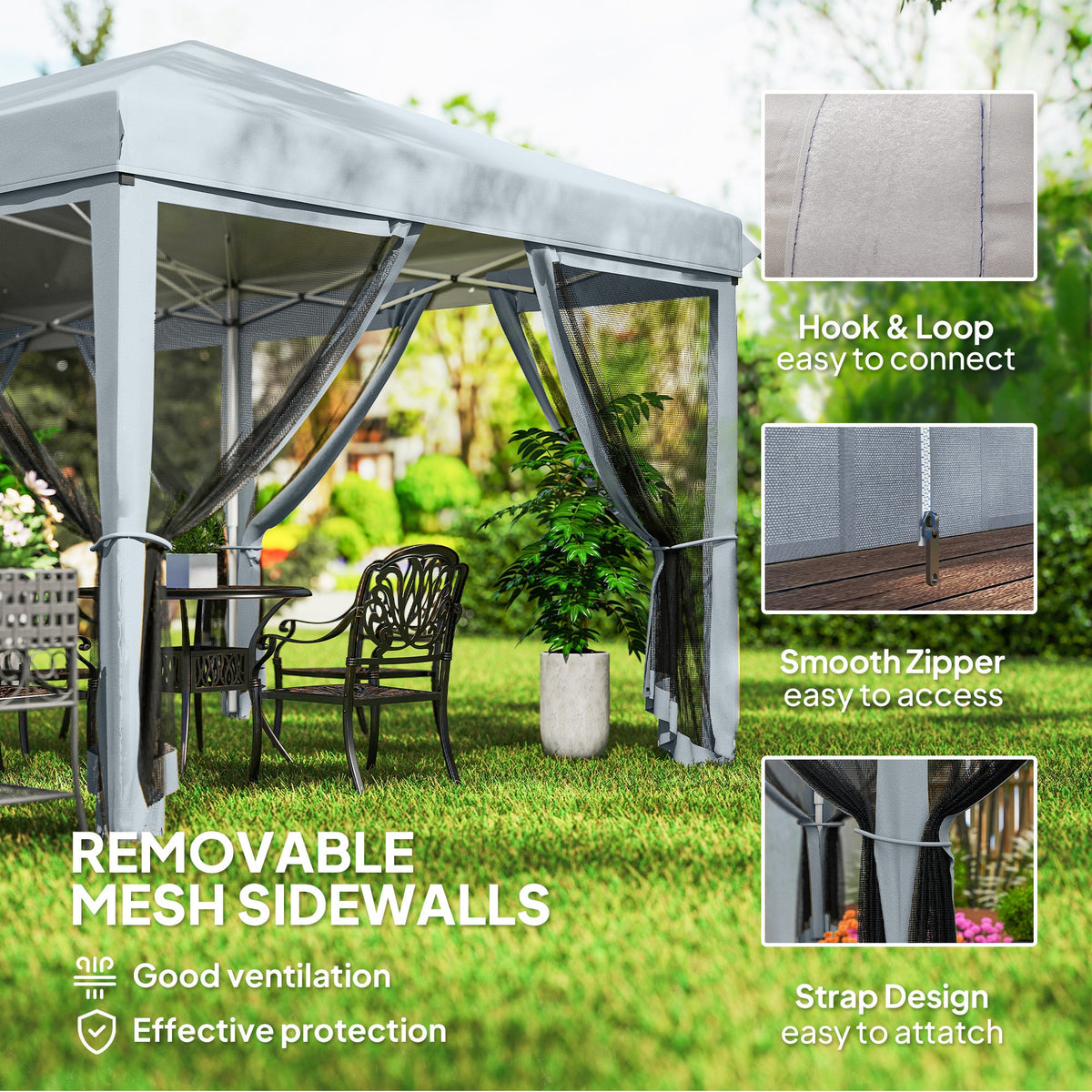 10' x 20' Pop-Up Canopy Tent with Removable Mesh Sidewall Netting, Grey