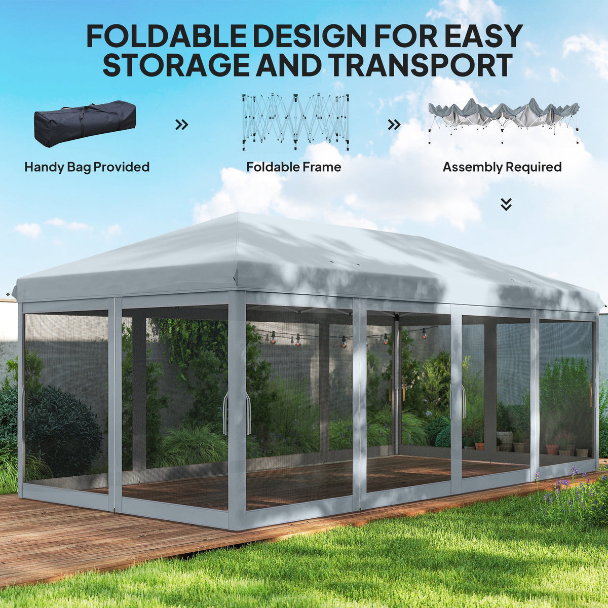10' x 20' Pop-Up Canopy Tent with Removable Mesh Sidewall Netting, Grey