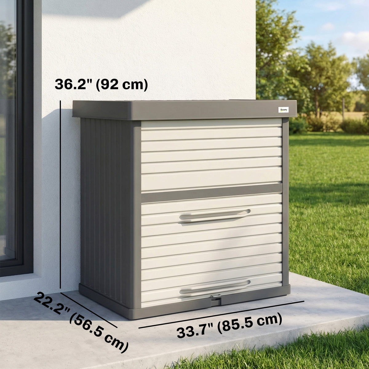 82 Gallon Outdoor Storage Box with Roll-Up Door and Removable Shelf, Grey