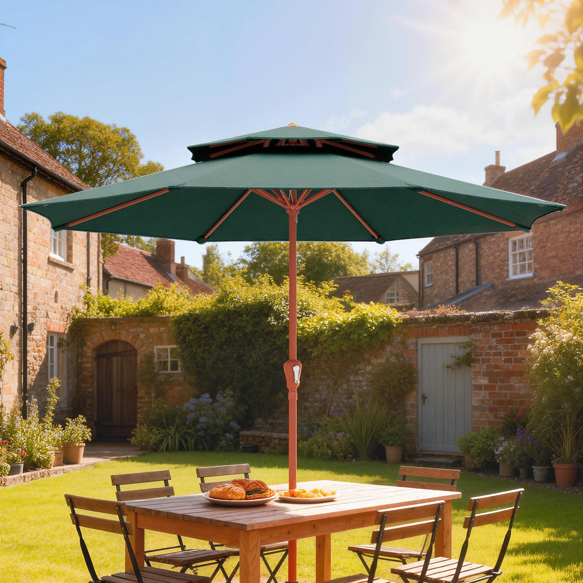104'' x 104'' Patio Umbrella with Crank and Double Top, Green