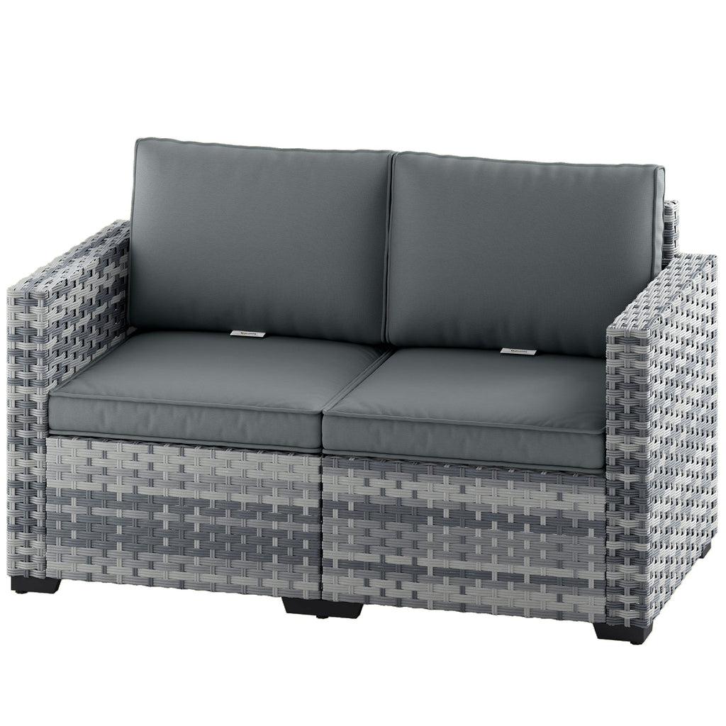 2 Seater Rattan Sofa with Deep Seat and Wide Armrests, Mixed Grey