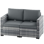 2 Seater Rattan Sofa with Deep Seat and Wide Armrests, Mixed Grey