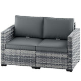 2 Seater Rattan Sofa with Deep Seat and Wide Armrests, Mixed Grey