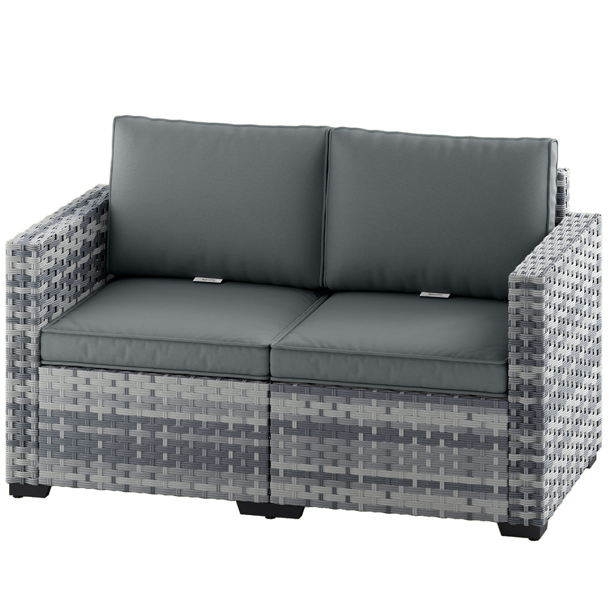 2 Seater Rattan Sofa with Deep Seat and Wide Armrests, Mixed Grey