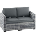 2 Seater Rattan Sofa with Deep Seat and Wide Armrests, Mixed Grey