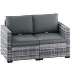 2 Seater Rattan Sofa with Deep Seat and Wide Armrests, Mixed Grey