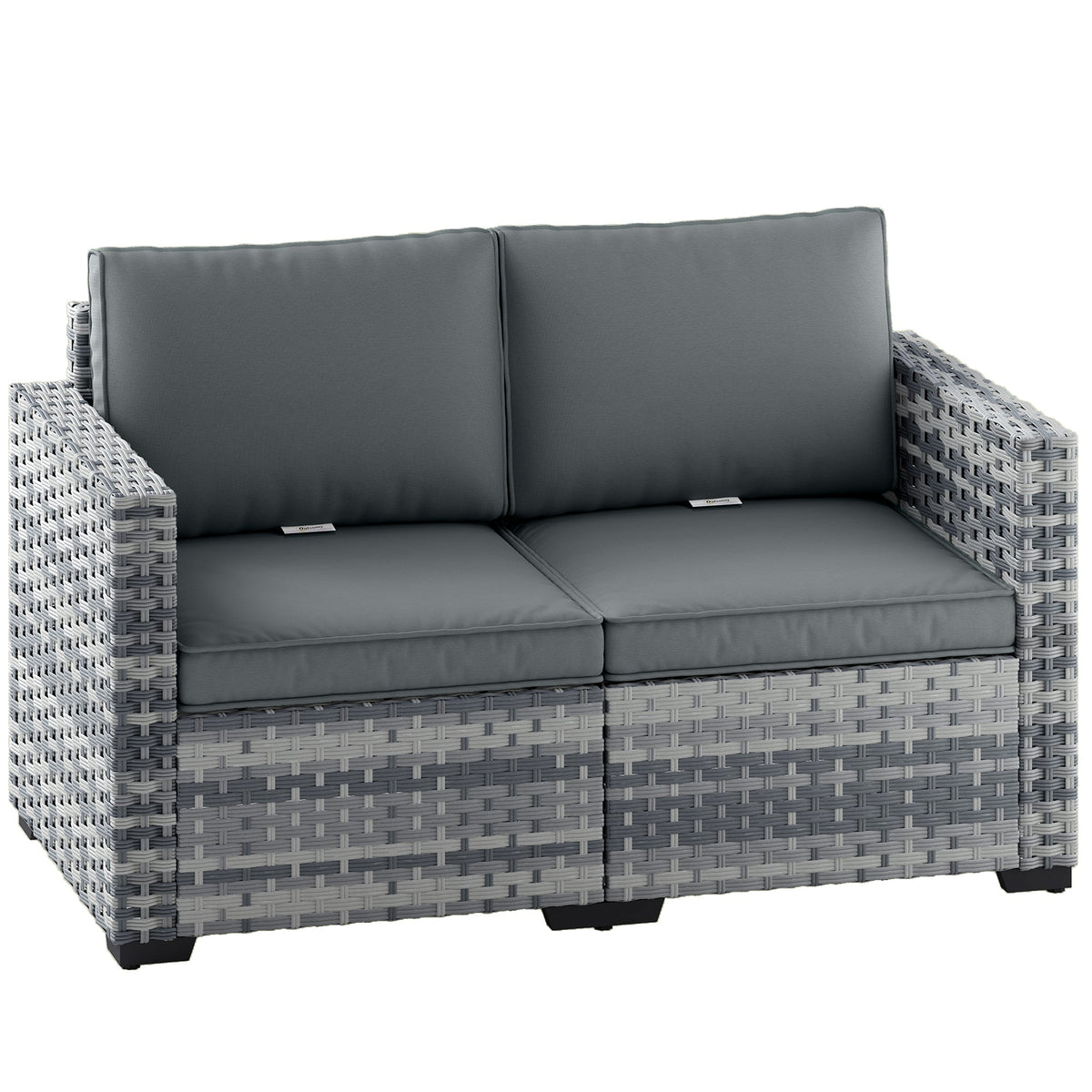 2 Seater Rattan Sofa with Deep Seat and Wide Armrests, Mixed Grey