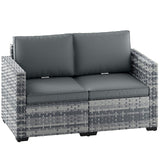 2 Seater Rattan Sofa with Deep Seat and Wide Armrests, Mixed Grey