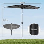 2.6 m Half Garden Parasol with Solar LED Lights and Tilt, Dark Grey
