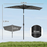 2.6 m Half Garden Parasol with Solar LED Lights and Tilt, Dark Grey