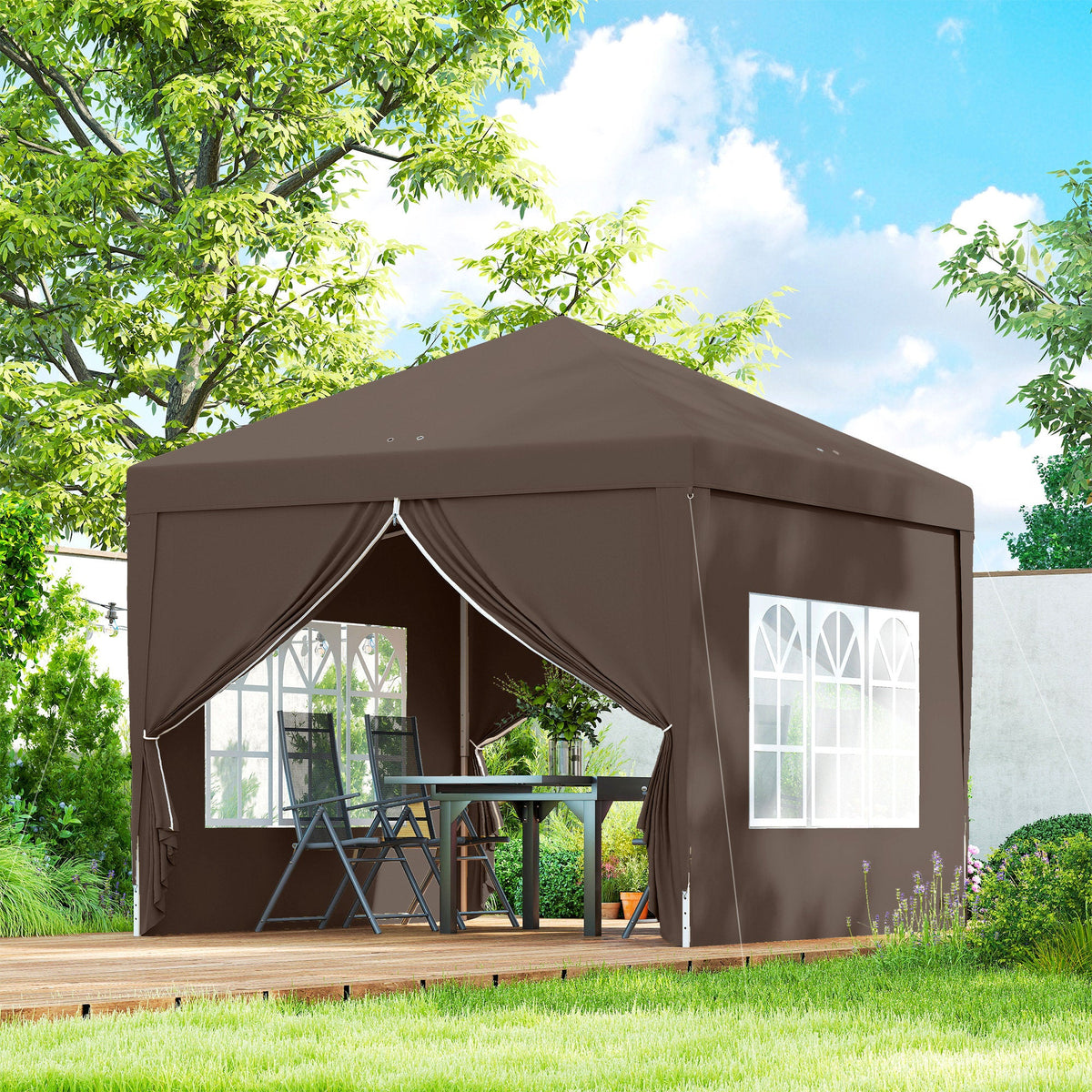 10' x 10' Pop-Up Party Tent Canopy with Carrying Bag, Coffee