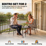 3 Piece Wicker Patio Bistro Set with 2 Armless Chairs and Steel Table, Grey