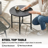 3 Piece Wicker Patio Bistro Set with 2 Armless Chairs and Steel Table, Grey