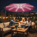 3 m Cantilever Parasol with Solar LED Light, Cover & 360° Rotation, Wine Red