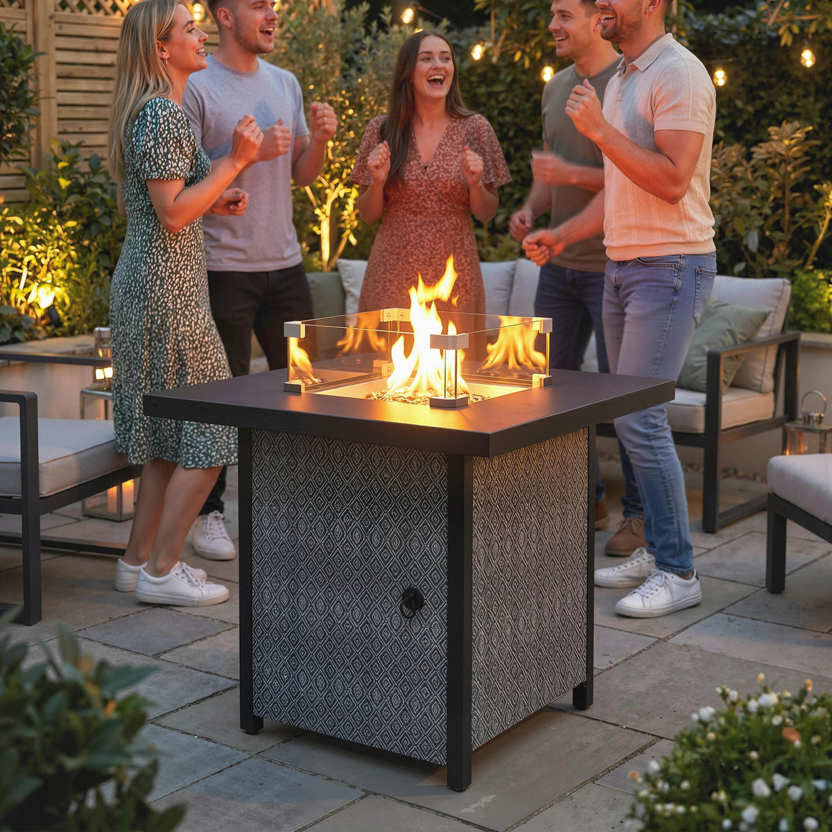 11.7 KW Propane Gas Fire Pit Table with Wind Guard and Lid, Black