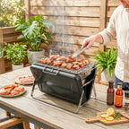 Folding Portable Charcoal BBQ Grill with Handle and Foldable Legs, Black