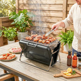 Folding Portable Charcoal BBQ Grill with Handle and Foldable Legs, Black