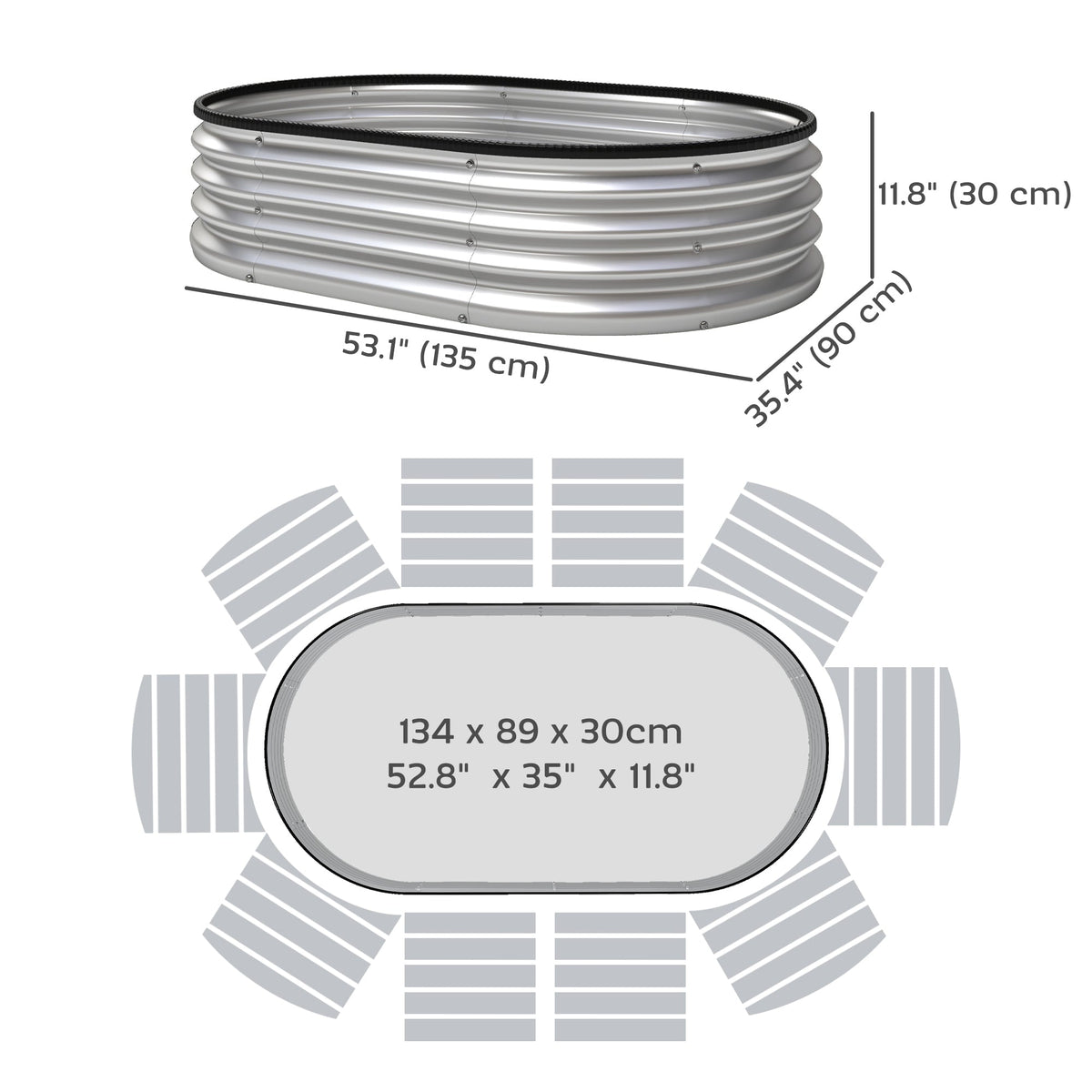 2pcs 4 x 3 x 1 ft Galvanized Raised Garden Beds, Silver