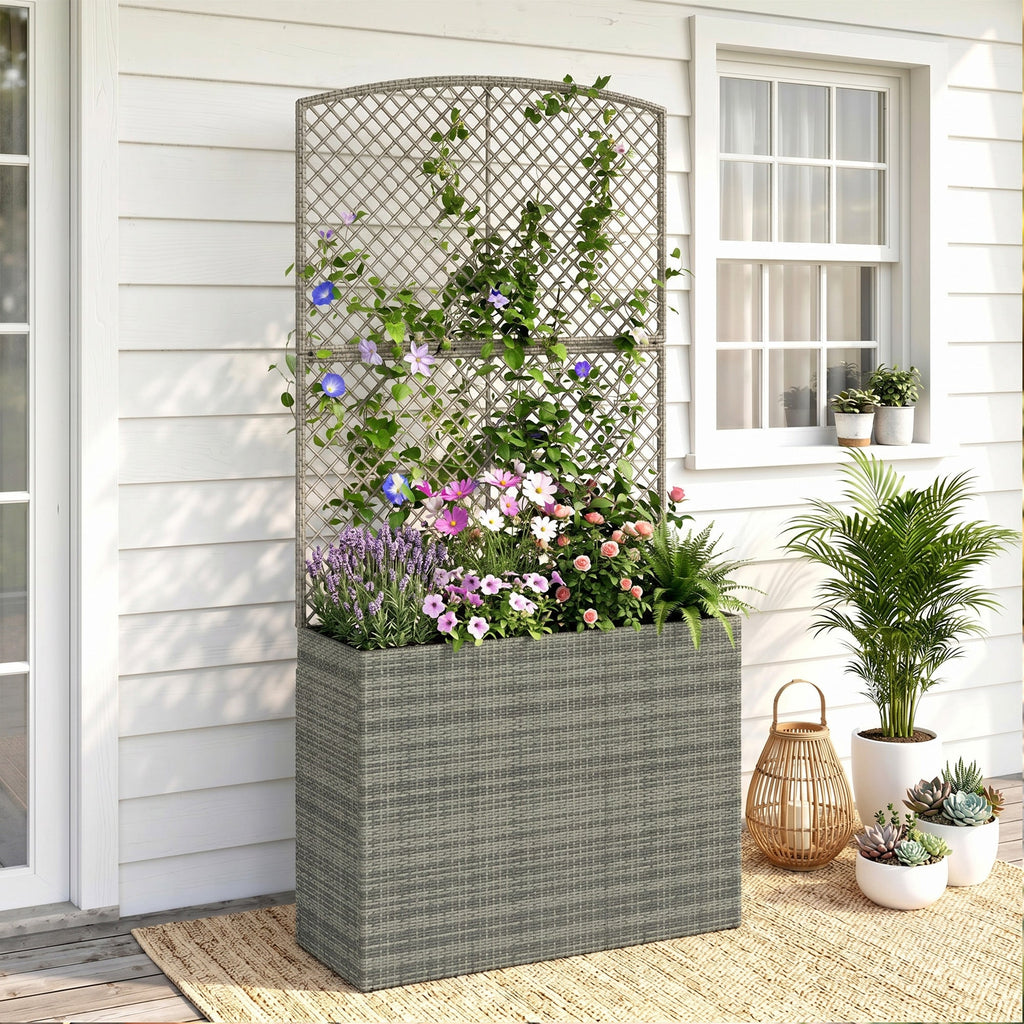 Rattan Planter with Trellis for Climbing Plants, 80 x 30 x 163 cm, Dark Grey