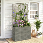 Rattan Planter with Trellis for Climbing Plants, 80 x 30 x 163 cm, Dark Grey