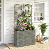 Rattan Planter with Trellis for Climbing Plants, 80 x 30 x 163 cm, Dark Grey