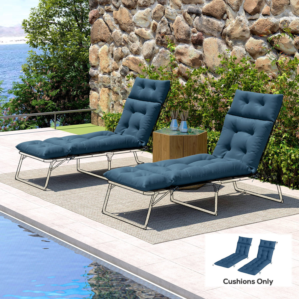 190x56x10cm Sun Lounger Cushions Set of 2 with 6 Ties, Thick 220gsm, Navy Blue