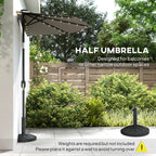 2.6 m Half Garden Parasol with Solar LED Lights and Tilt, Dark Grey