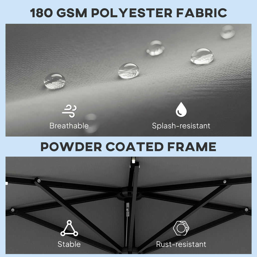 2.6 m Half Garden Parasol with Solar LED Lights and Tilt, Dark Grey