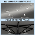 2.6 m Half Garden Parasol with Solar LED Lights and Tilt, Dark Grey