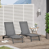Set of 2 Outdoor Lounge Chairs with Wheels and Mesh Seat, Dark Grey