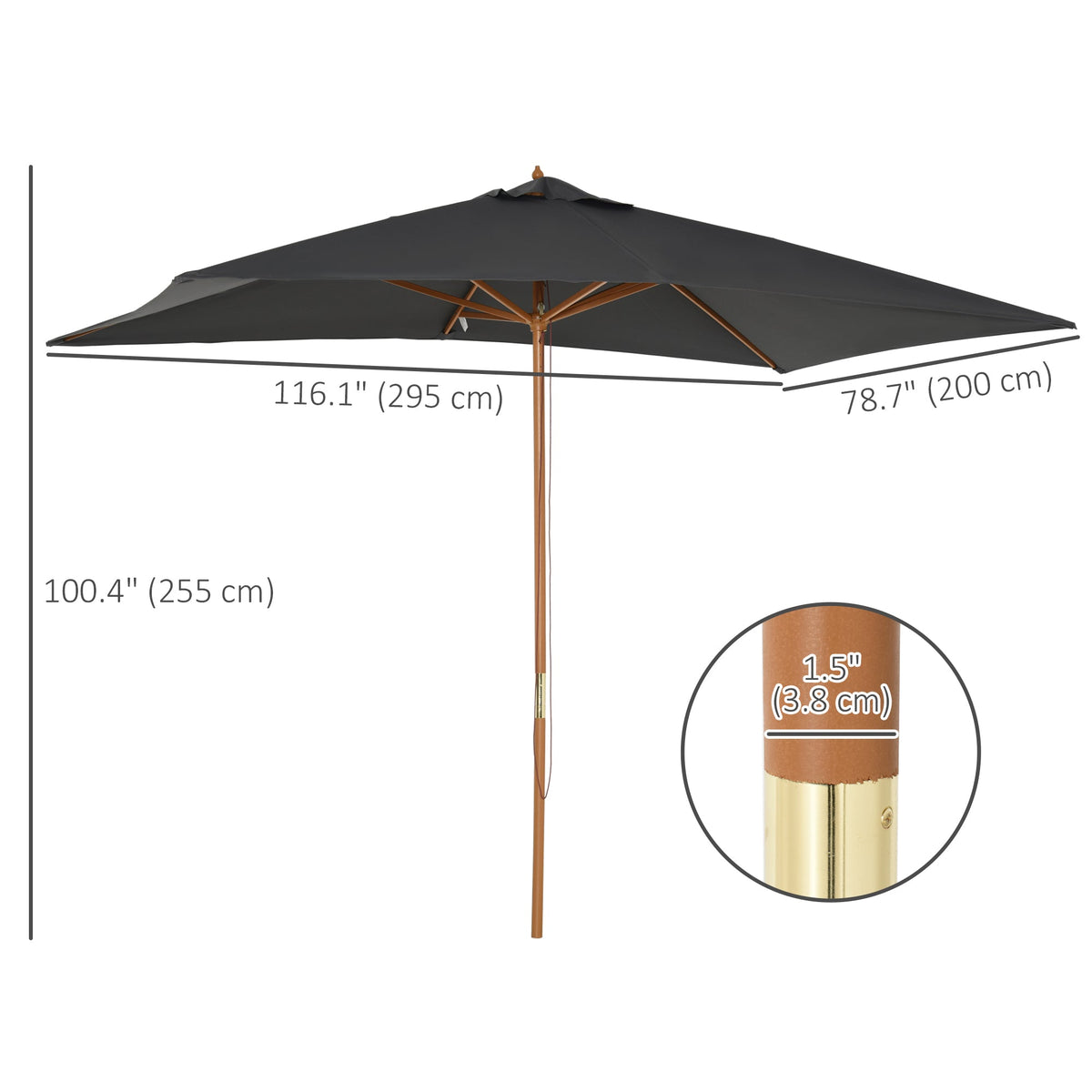 7' x 10' Wooden Patio Umbrella with Top Vent, Dark Grey