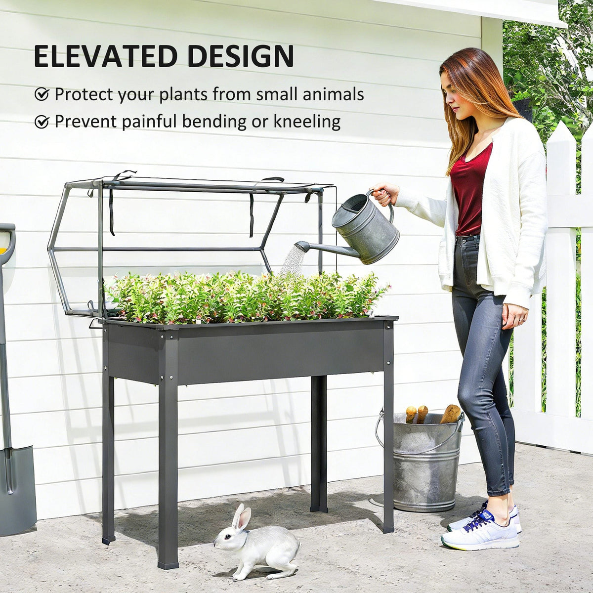 39.4" x 18.9" x 48.8" Raised Garden Bed with Cover, Dark Gray