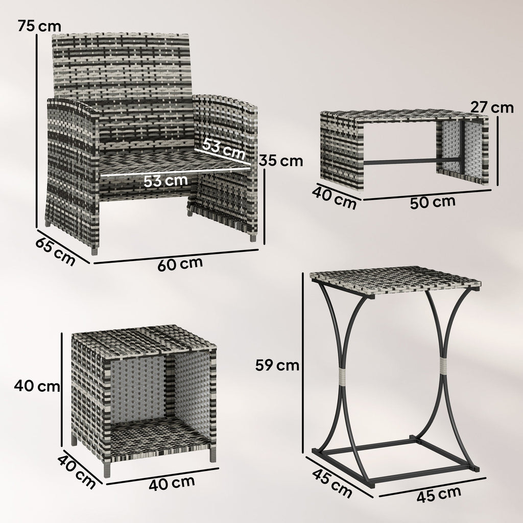 6 Piece Rattan Garden Furniture Set with 2 Nesting Tables, Grey