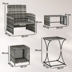6 Piece Rattan Garden Furniture Set with 2 Nesting Tables, Grey