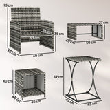 6 Piece Rattan Garden Furniture Set with 2 Nesting Tables, Grey