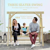 3 Seat Porch Swing with Stand and Side Tables, Natural Wood