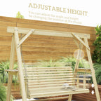 3 Seat Porch Swing with Stand and Side Tables, Natural Wood