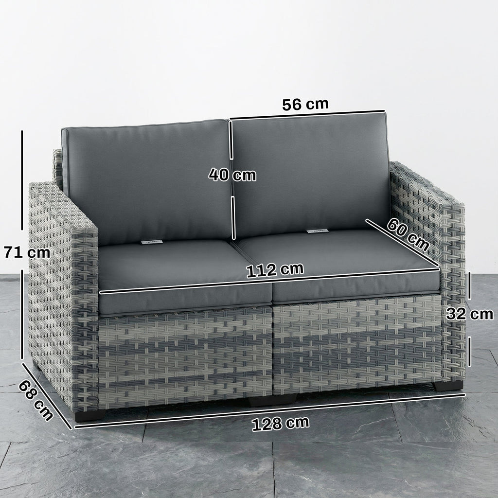 2 Seater Rattan Sofa with Deep Seat and Wide Armrests, Mixed Grey