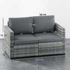2 Seater Rattan Sofa with Deep Seat and Wide Armrests, Mixed Grey