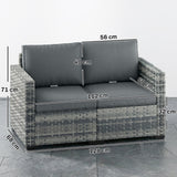 2 Seater Rattan Sofa with Deep Seat and Wide Armrests, Mixed Grey
