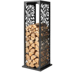 15 Inch Firewood Rack with Heavy-Duty Galvanized Steel Log Holder Featuring 4 Hooks & Adjustable Pads, Black