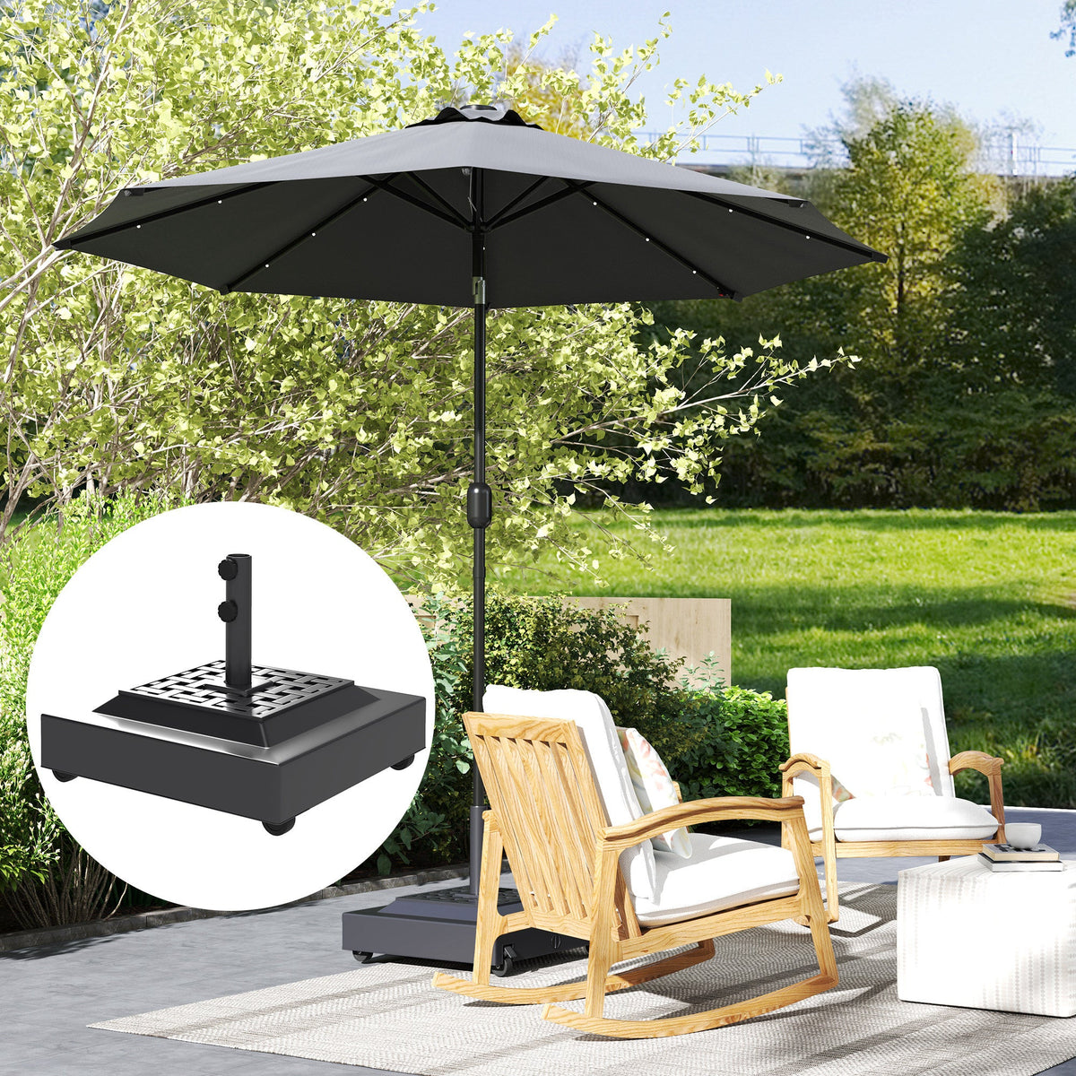 Outdoor Umbrella Base with Wheels, Up to 143lbs Sand or 112lbs Water, Black