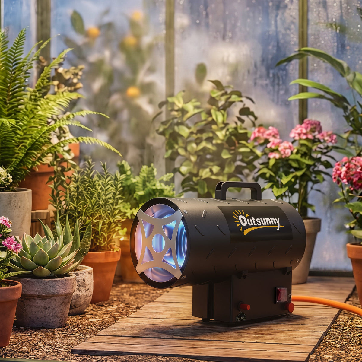 15 kW/51000 BTU Industrial Propane Space Heater with Piezo Ignition, Overheat Protection, IPX4, Black