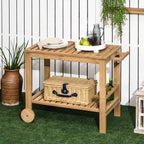 Wood Outdoor Bar Cart with 2 Shelves and Wine Holders, Natural