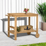 Wood Outdoor Bar Cart with 2 Shelves and Wine Holders, Natural