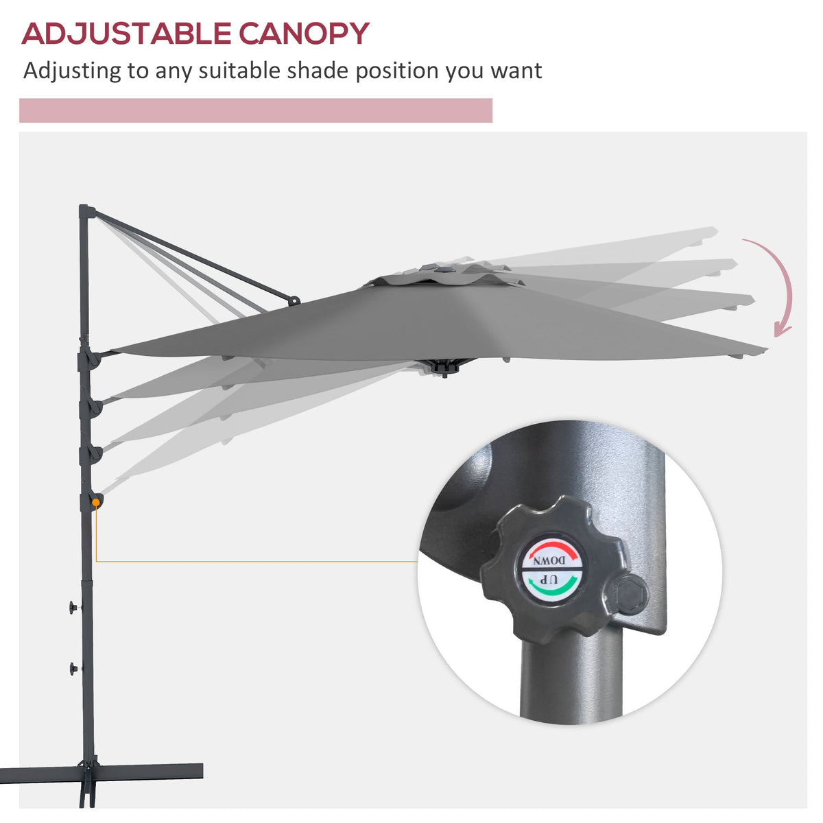 10ft Cantilever Patio Umbrella with 360° Rotation and Tilt, Grey