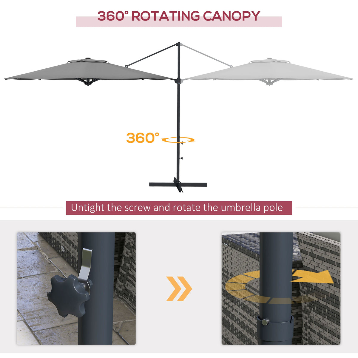 10ft Cantilever Patio Umbrella with 360° Rotation and Tilt, Grey