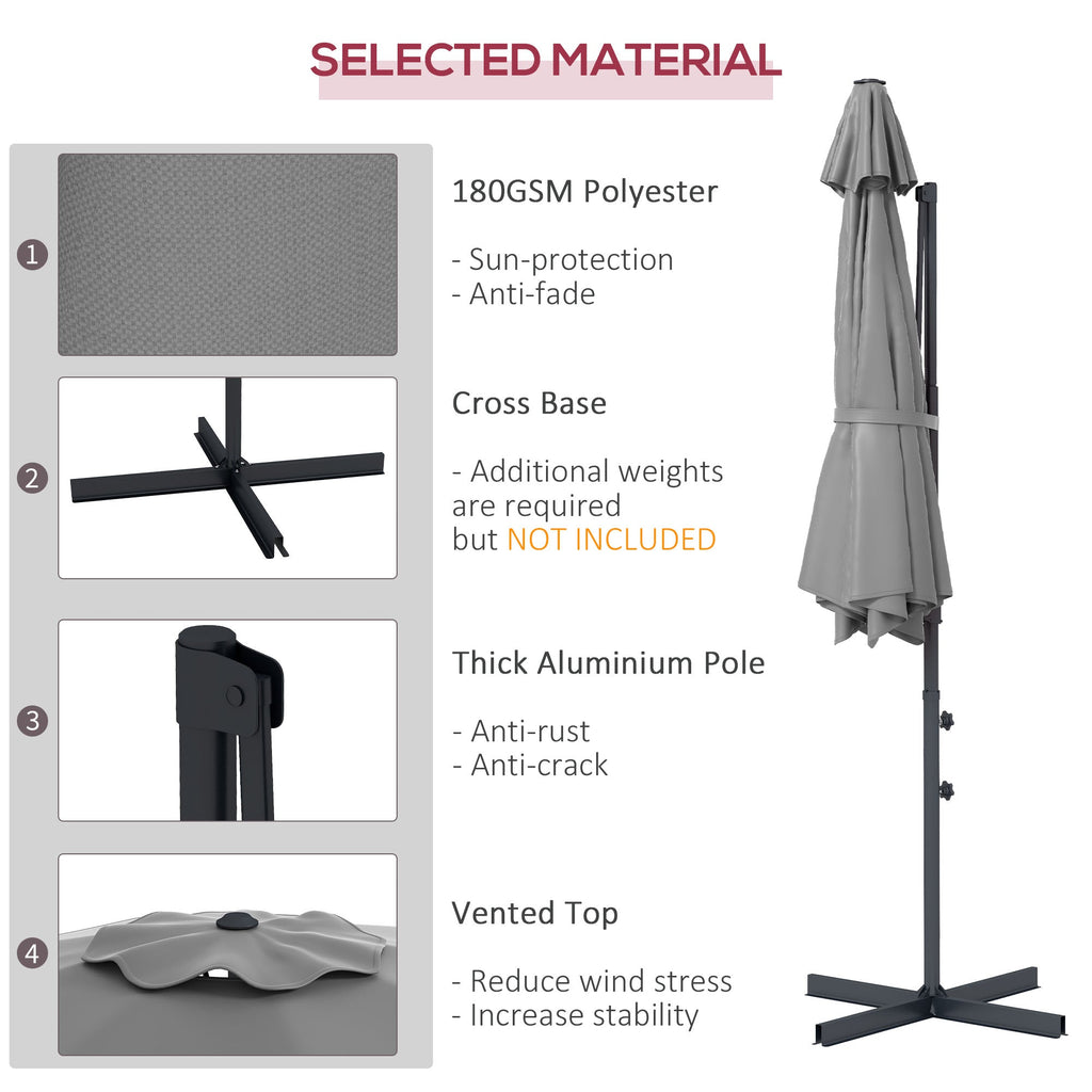 10ft Cantilever Patio Umbrella with 360° Rotation and Tilt, Grey