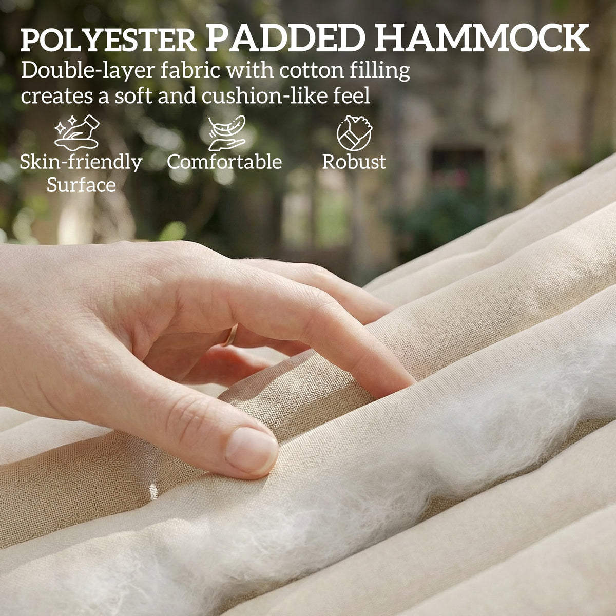 200 x 140 cm Double Hammock with Pillow and Pad, Cream White